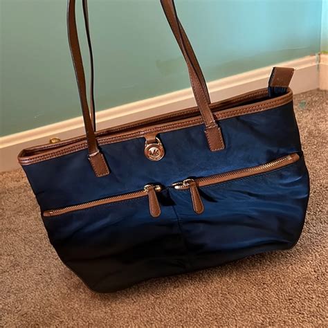 kempton navy & tan brown michael kors purse|kors kempton navy for sale .